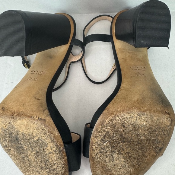 Gucci Black and Gold Heeled Sandals with Ankle Strap - Picture 7 of 8